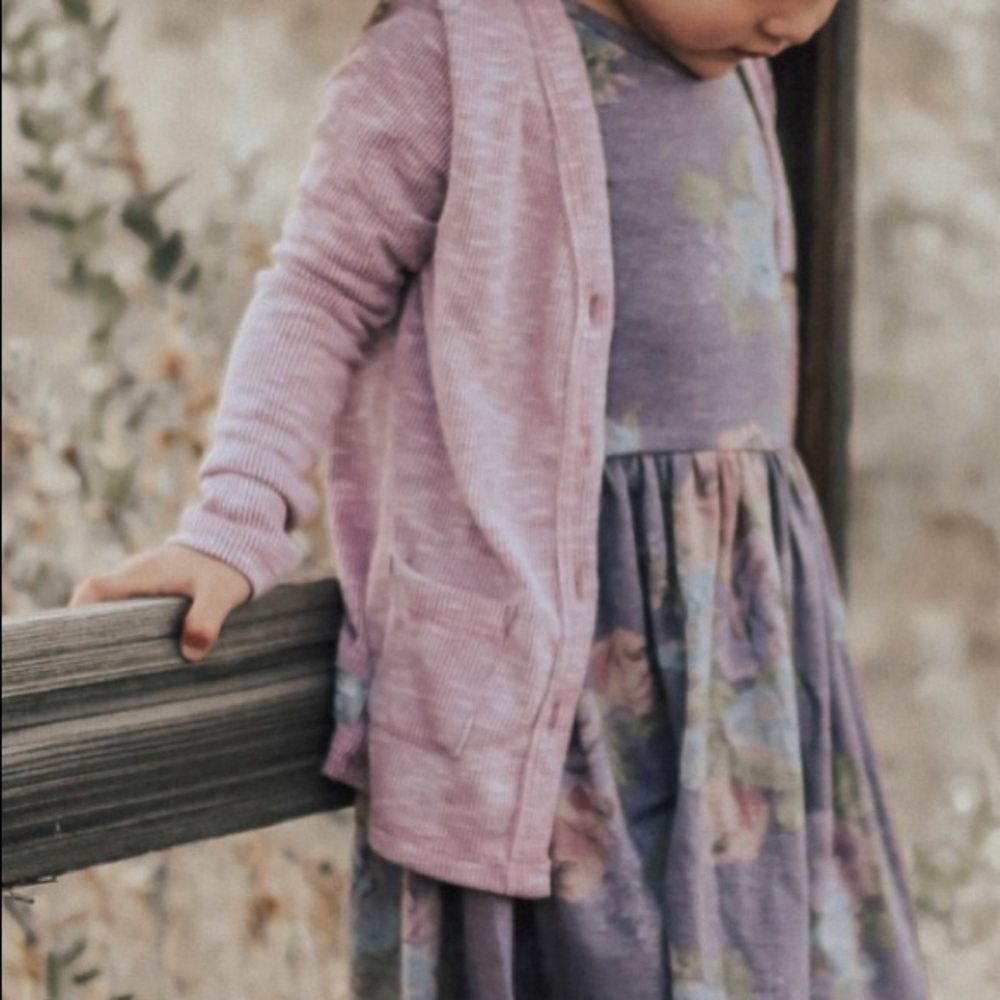 ISO lavender ribbed cardigan by Woodmouse & Thistle